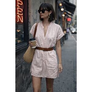 Free People x CP Shades Pink Linen Pintuck Tunic Dress Boho Lagenlook Sz M